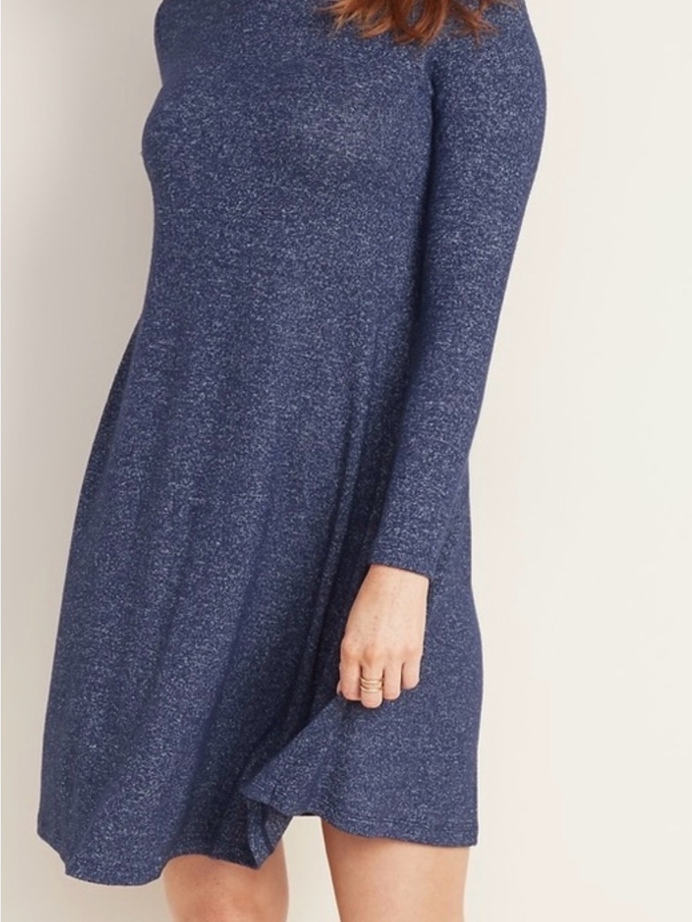 Old Navy Heathered Navy Blue Long-Sleeve Swing Dress